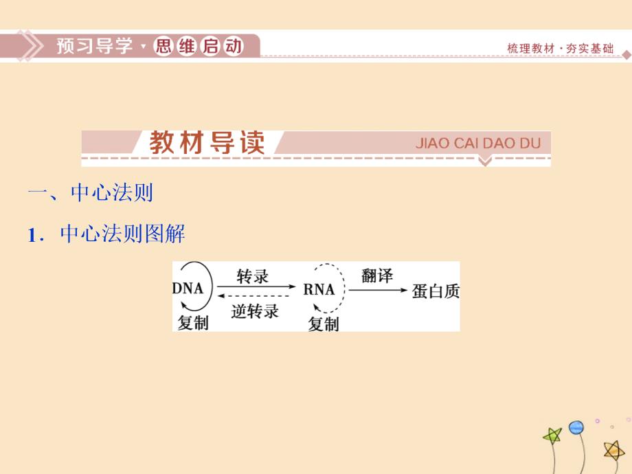 高中生物第三章遗传的分子基础第四节遗传信息的表达--RNA和蛋白质的合成第2课时中心法则与基因理解归纳课件浙科版必修2_第3页