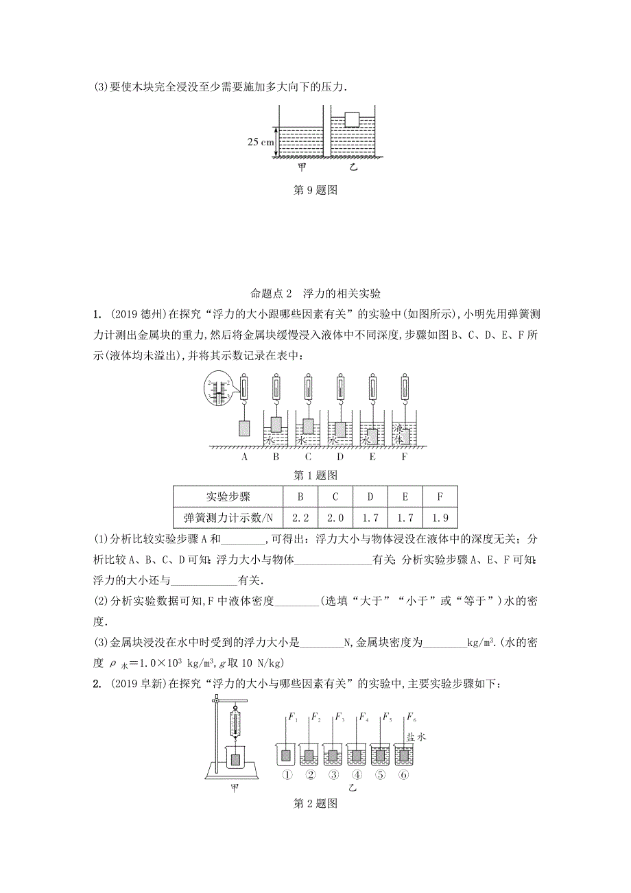 福建省2020年中考物理一轮复习基础考点一遍过第11讲浮力精炼_第3页