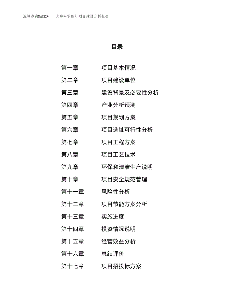 大功率节能灯项目建设分析报告范文(项目申请及建设方案).docx_第1页