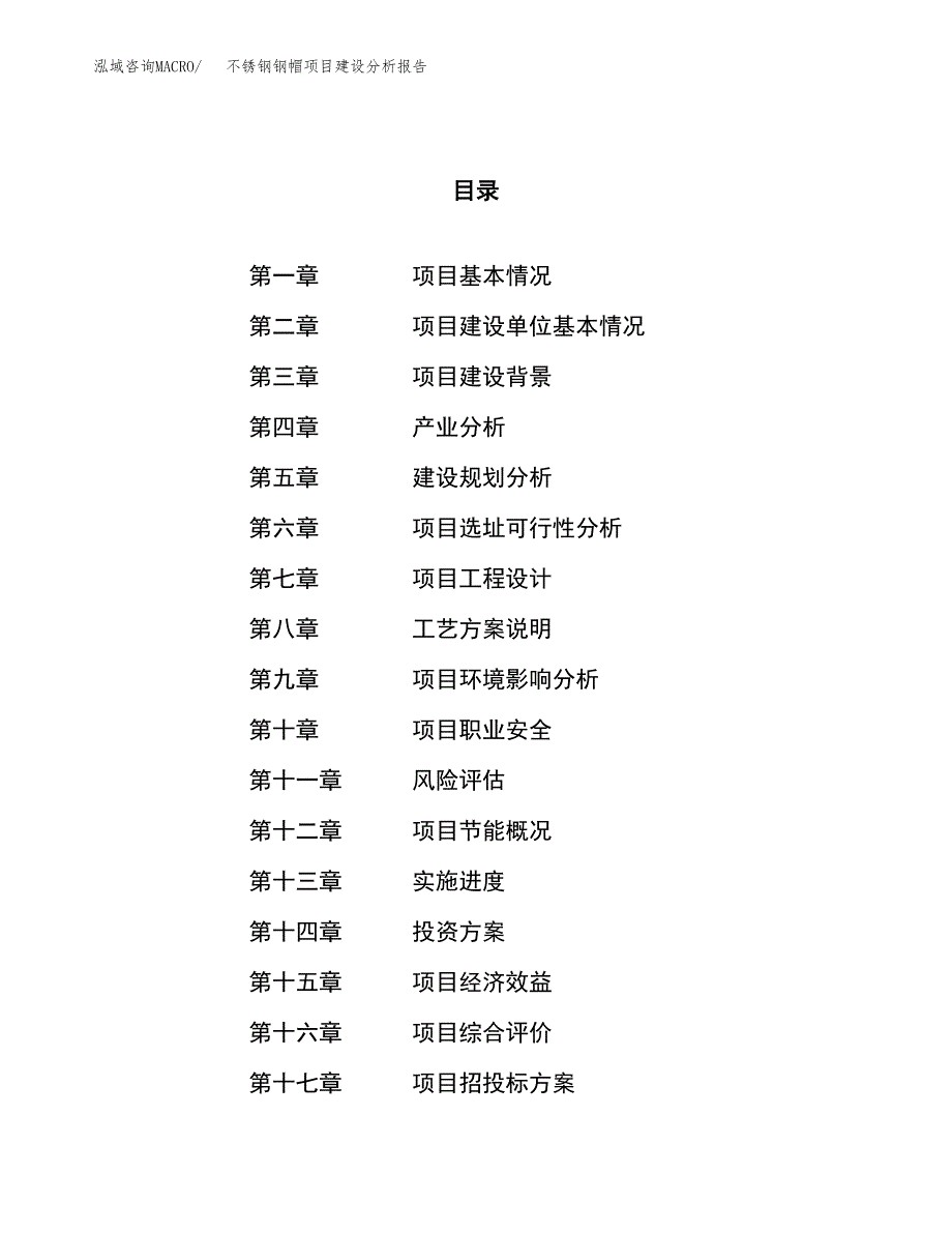 不锈钢钢帽项目建设分析报告范文(项目申请及建设方案).docx_第1页