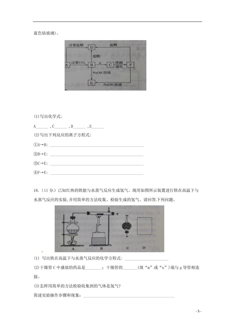 内蒙古（西校区）2019_2020学年高一化学上学期期末考试试题_第5页