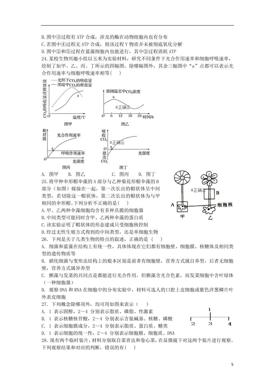 江西省宜丰中学2018_2019学年高一生物上学期期末考试试卷_第5页