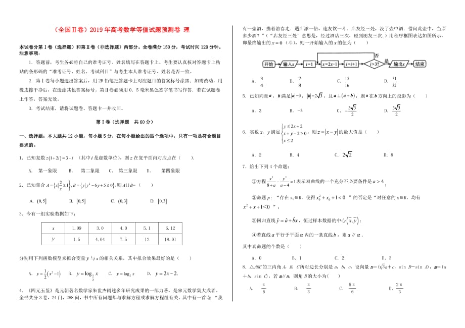 全国Ⅱ卷2019年高考数学等值试题预测卷理20190516012_第1页