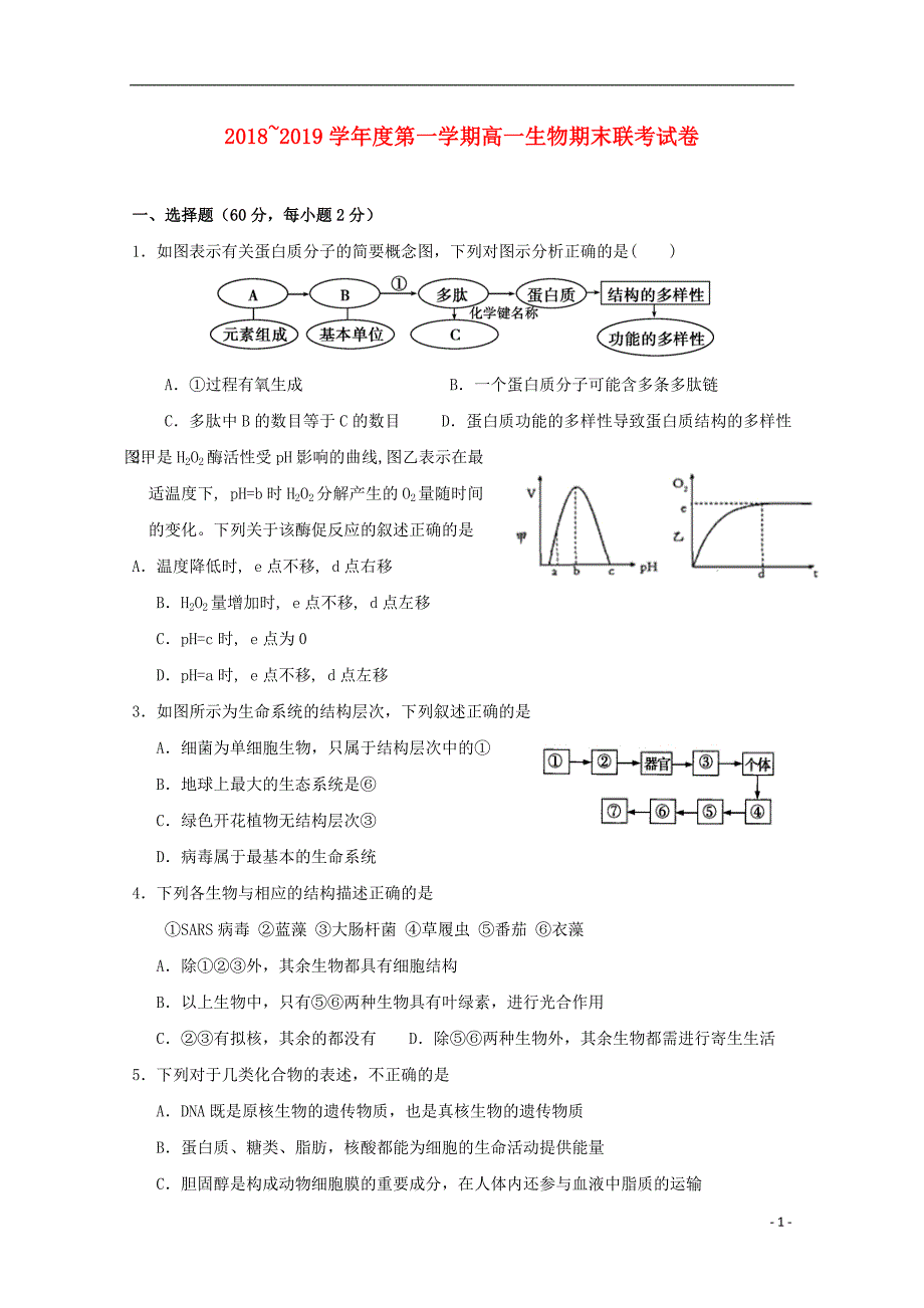 江西省南昌市八一中学洪都中学2018_2019学年高一生物上学期期末考试试题201903270134_第1页