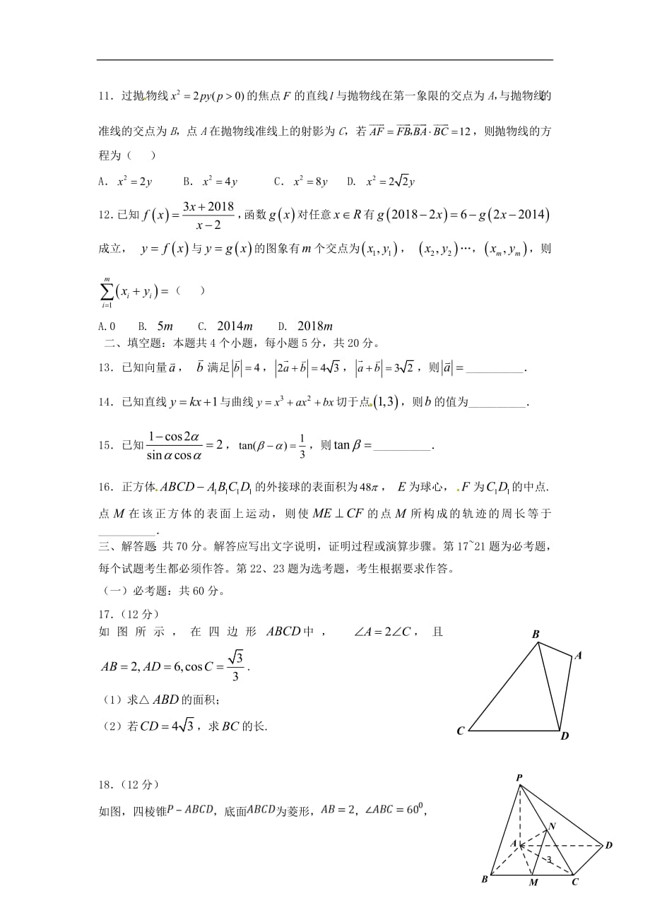 山东省济南市2019届高三数学上学期模拟考试试题文（无答案）_第3页