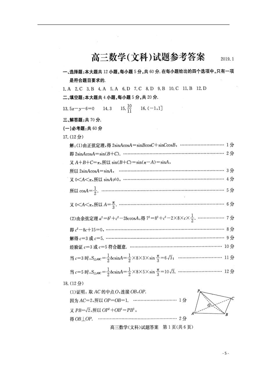 山东省滨州市2019届高三数学上学期期末考试试题文（扫描版）_第5页