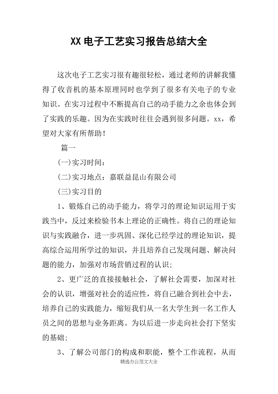 XX电子工艺实习报告总结大全_第1页