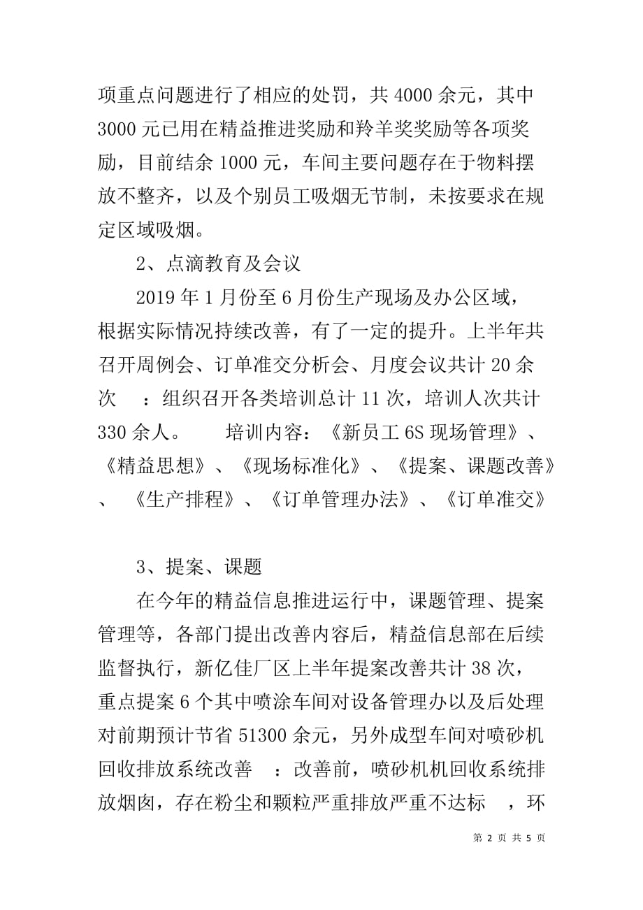 2019年上半年精益信息管理工作总结及下半年计划_第2页