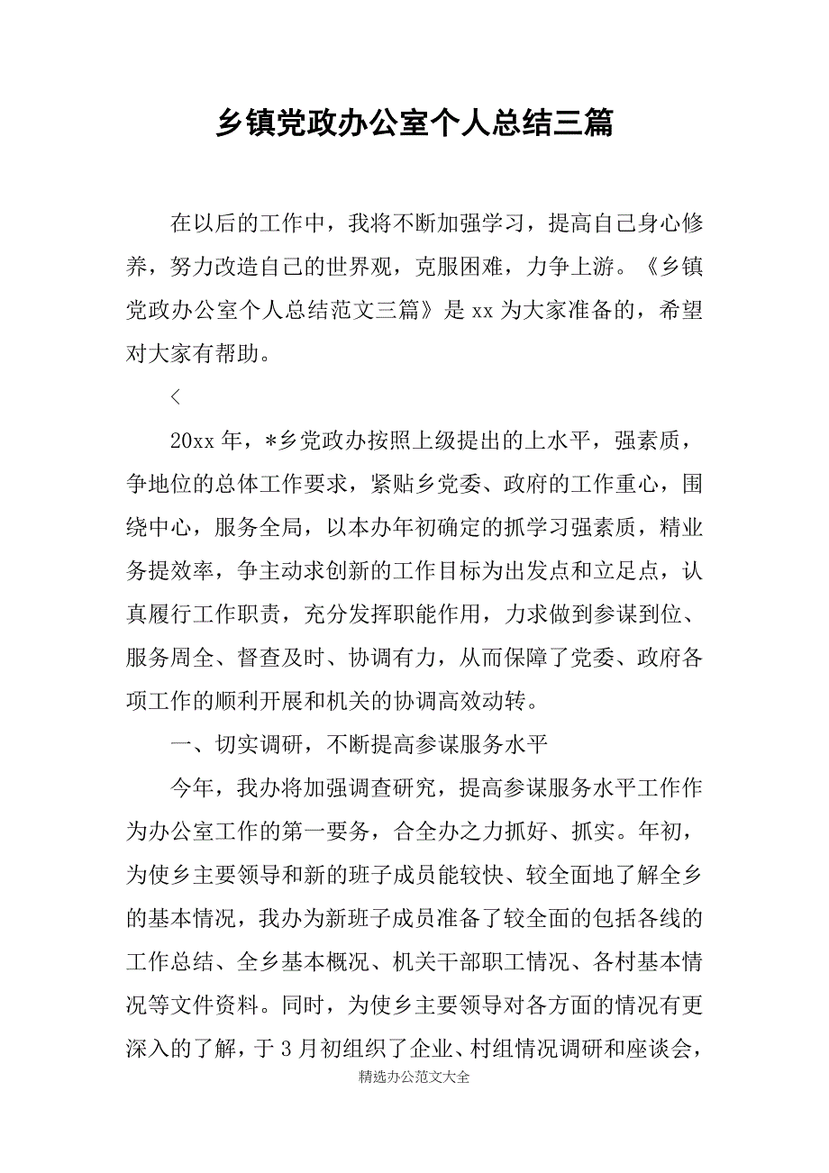 乡镇党政办公室个人总结三篇_第1页