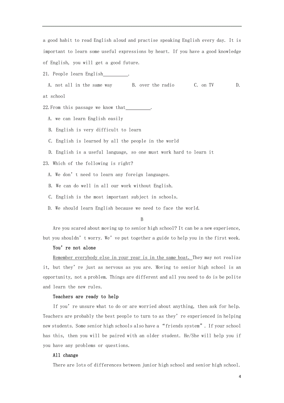 福建省2017_2018学年高一英语上学期第一次月考试题（7_14班）_第4页