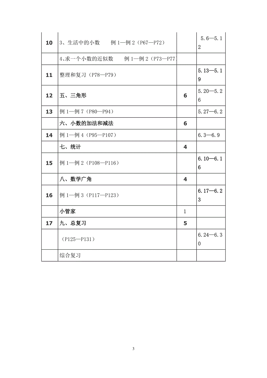 5.人教版四年数学（下）全册课件教案（67页）表格式教案（67页）_第3页