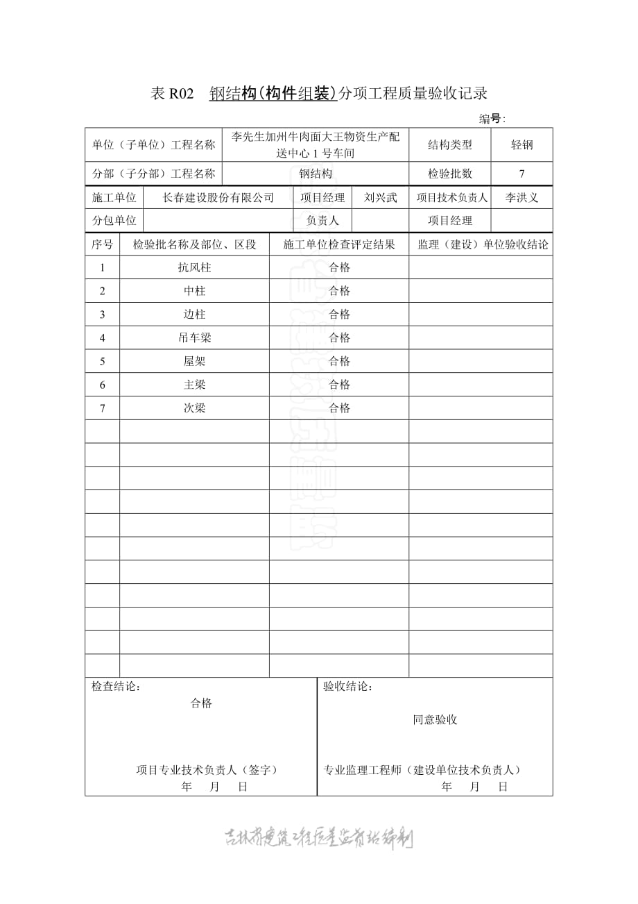 表R02钢结构构件组装分项工程质量验收记录【工程类】_第1页