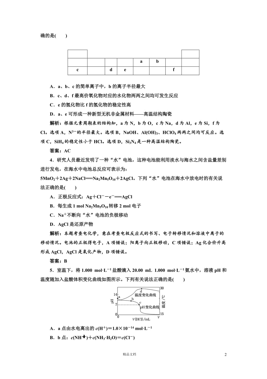 专题2化学基本理论 化学基本理论专题质量检测【GHOE】_第2页