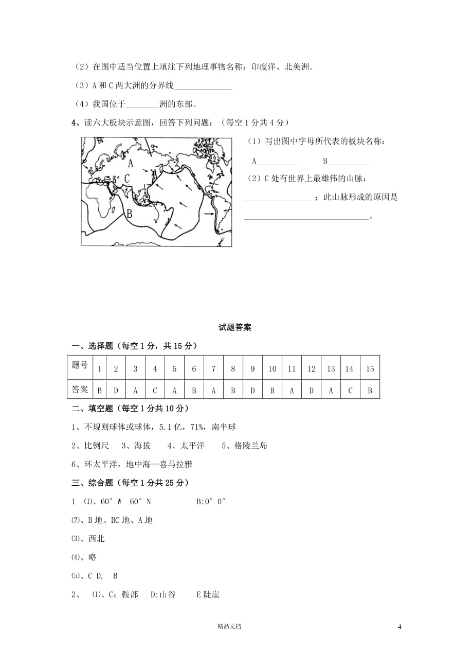 七年级地理下册期中考试6【GHOE]_第4页
