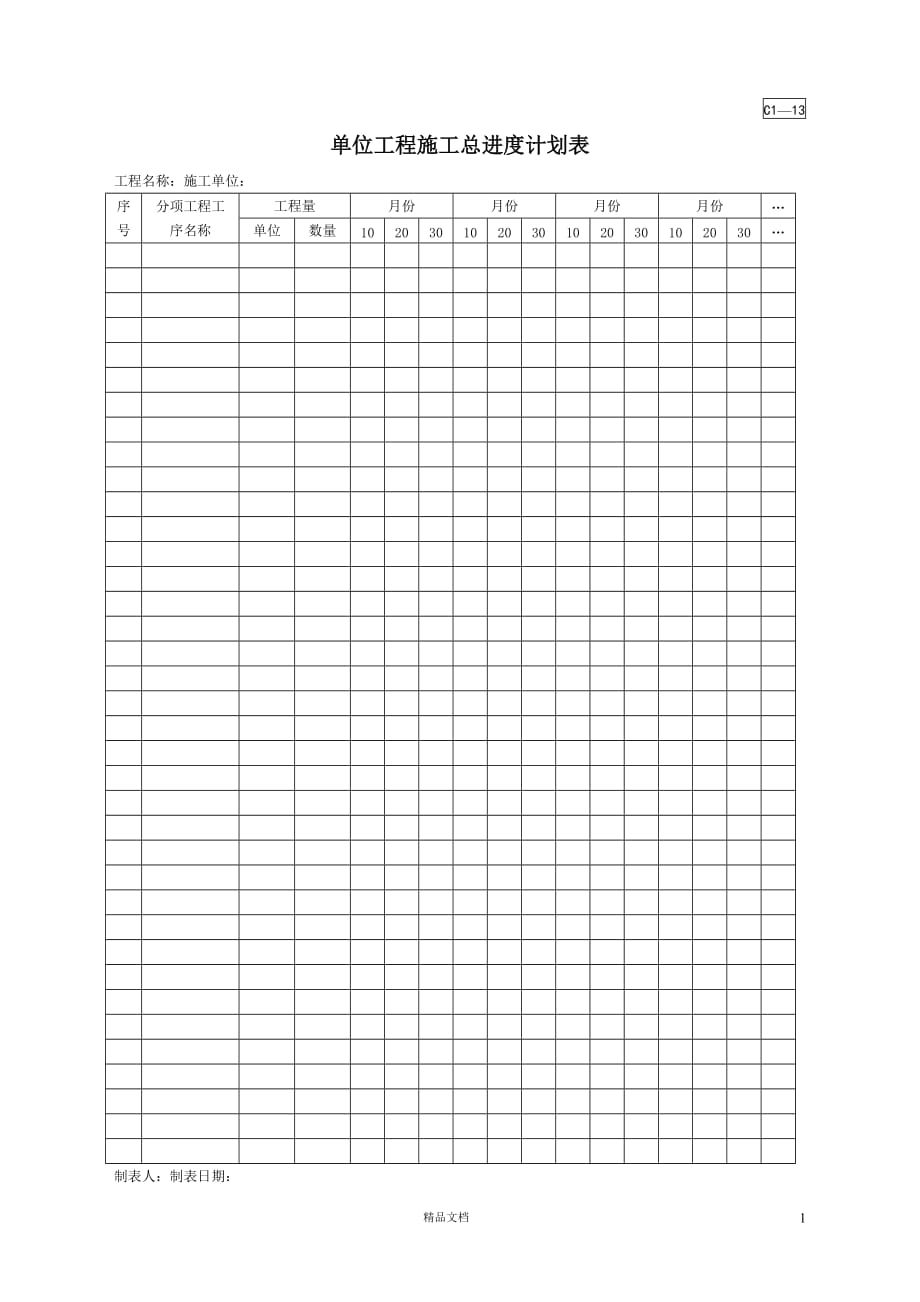 C1-13单位工程施工总进度计划表【园林绿化施工+常用表格】【GHOE]_第1页