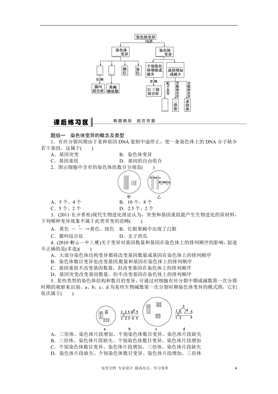 2014年《步步高》高考生物大一轮复习学案+作业第七单元学案28染色体变异（卷）_第4页