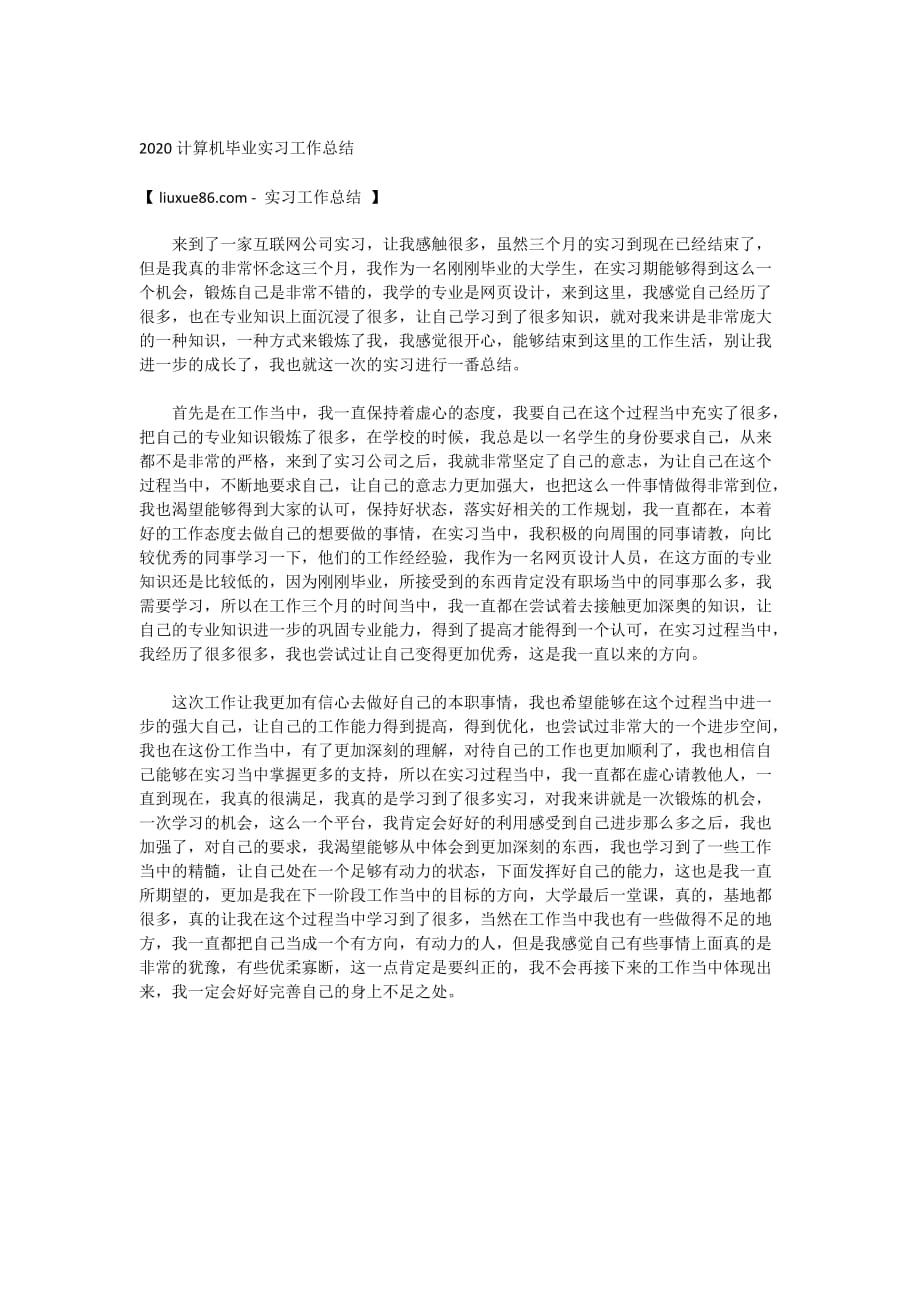 2020计算机毕业实习工作总结_第1页