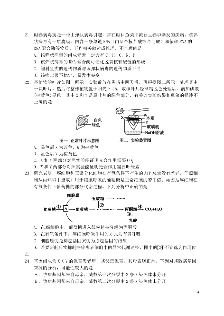 吉林省吉林市2020届高三生物上学期第一次调研测试试题201911280354_第4页