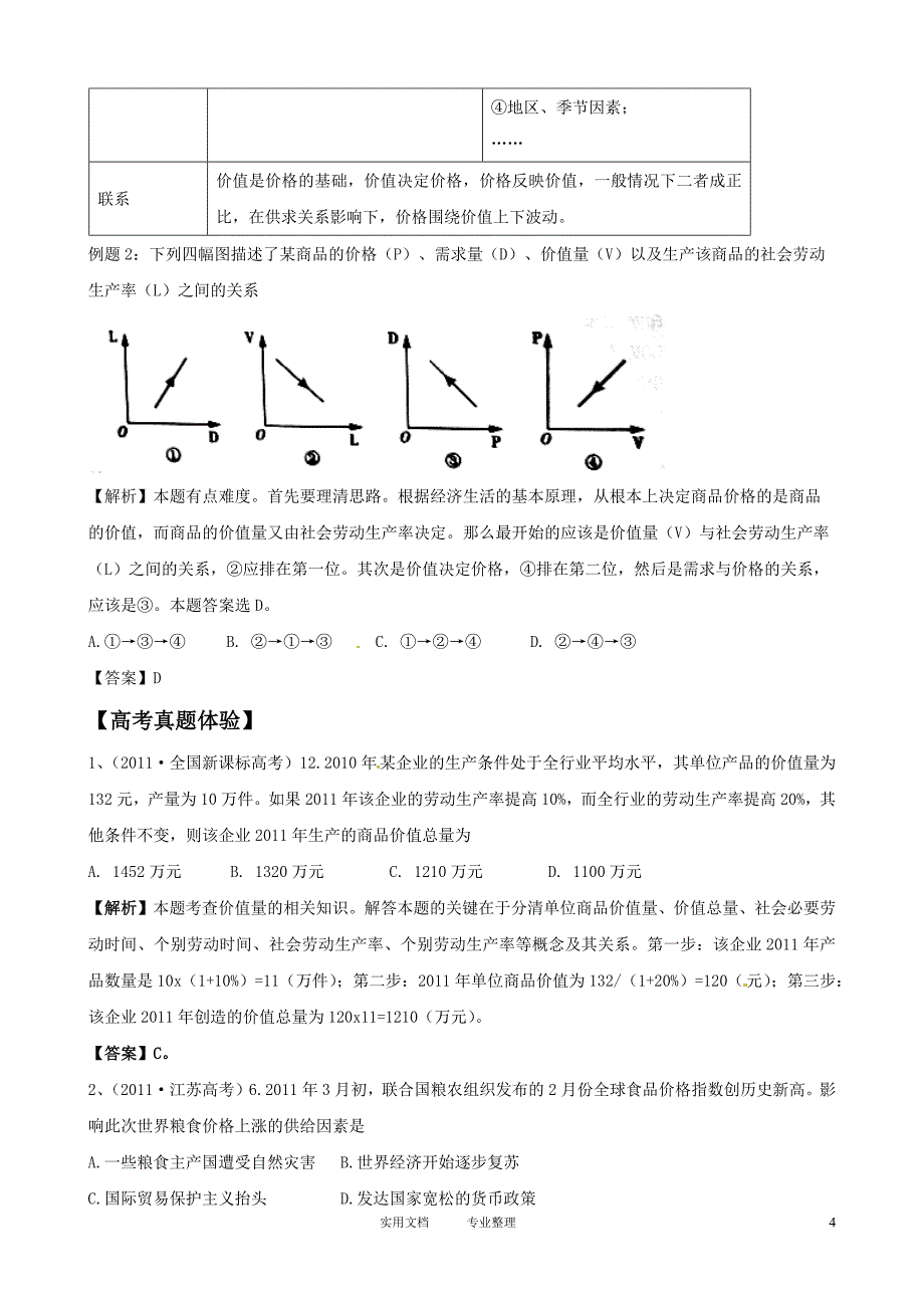 2012版政治一轮精品复习学案：1.2多变的价格 （必修1）（卷）_第4页