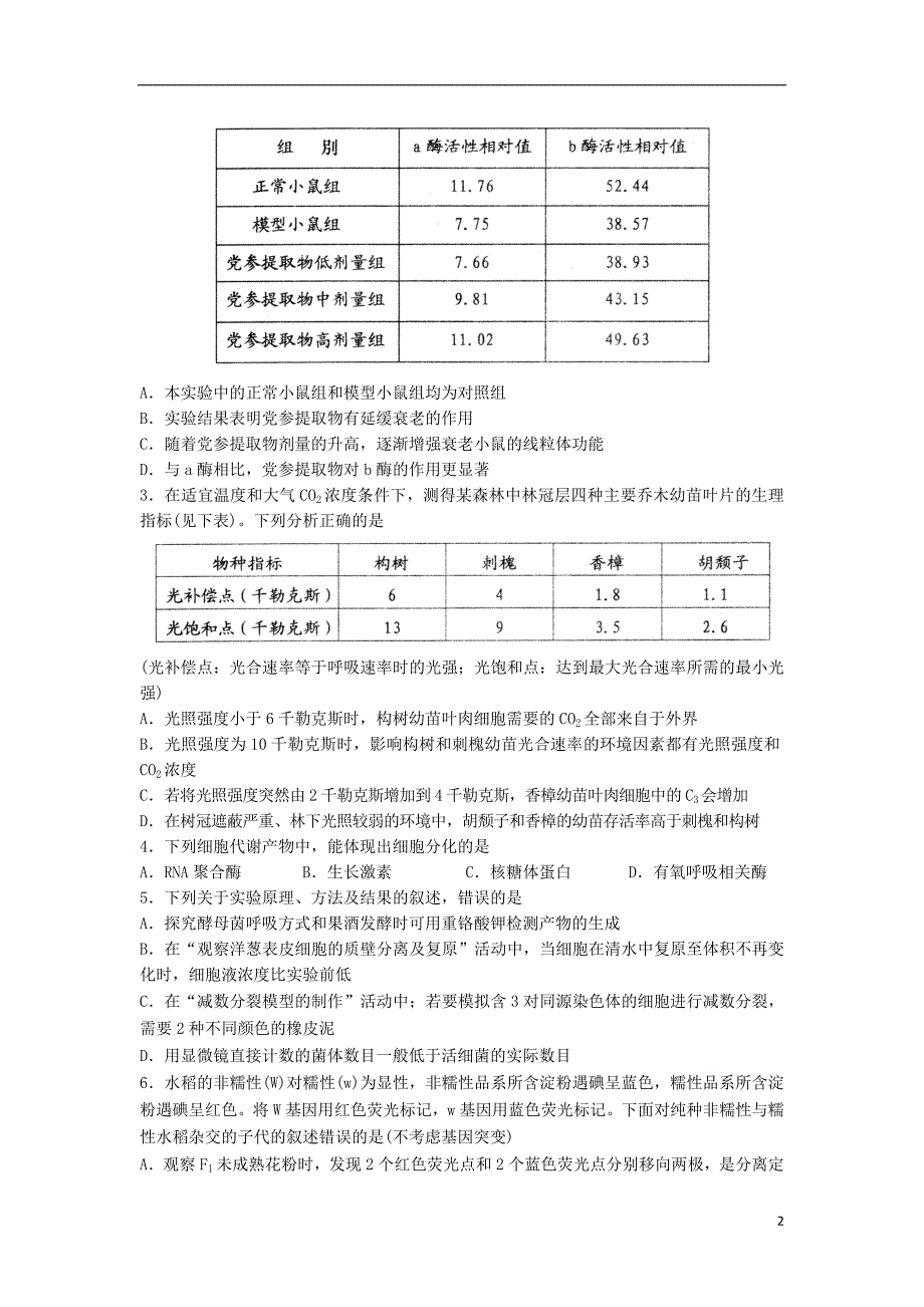 山东省青岛市2020届高三生物上学期期末考试试题_第2页