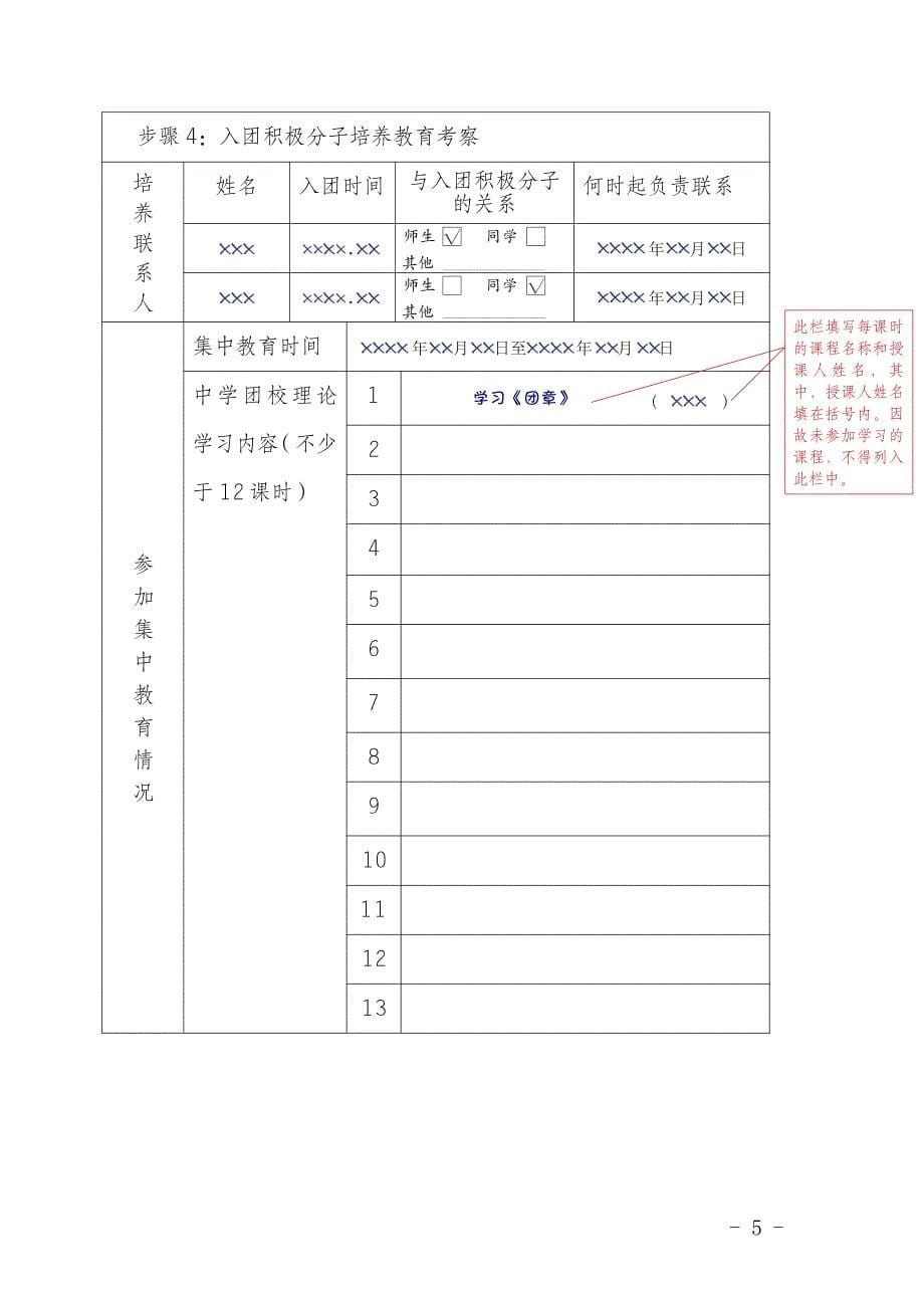 广东省中学生入团积极分子、发展对象培养考察表填写范例(最终定稿)_第5页
