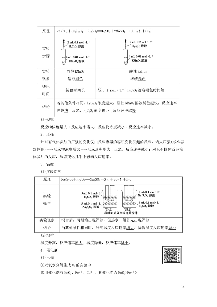 2020版高中化学 第2章 化学反应速率和化学平衡 第2节 影响化学反应速率的因素导学案 新人教版选修4_第2页