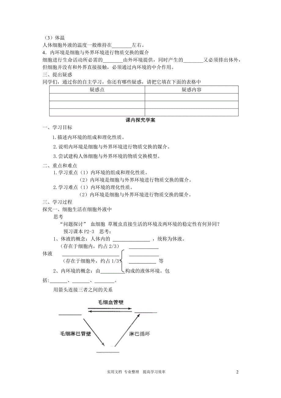 -Unlicensed-新人教版必修三第一章第1节《细胞生活的环境》导学案（卷）_第2页