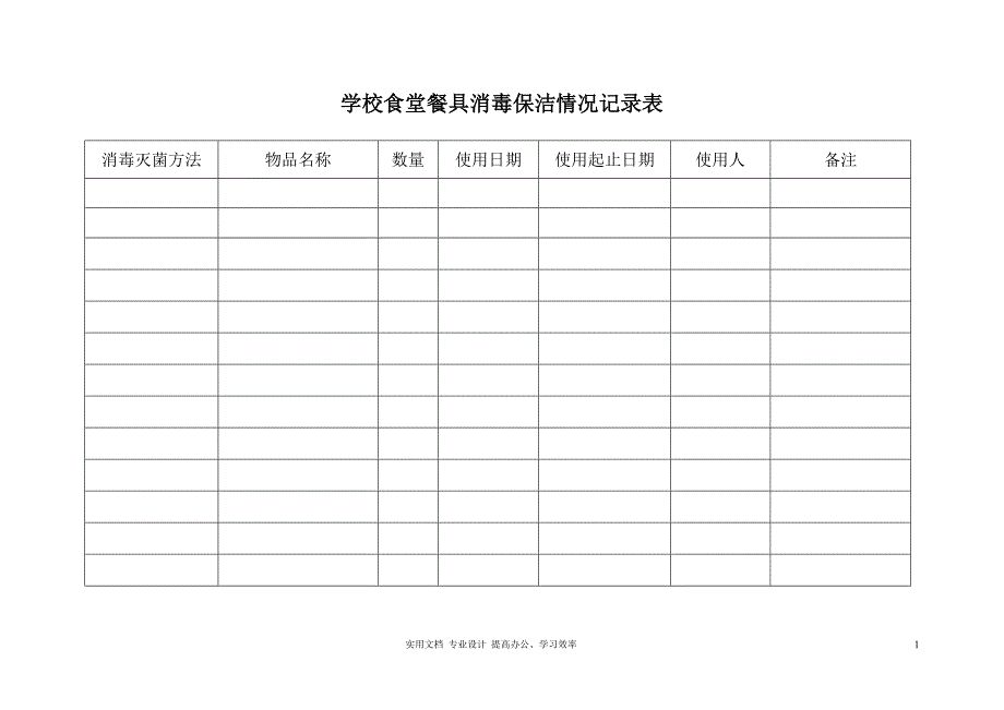 学校食堂餐具消毒保洁情况记录表（教与学）_第1页