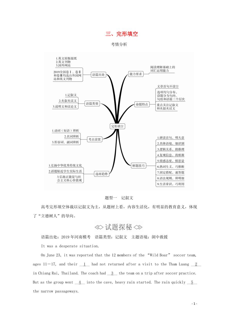 （新高考）2020版高考英语二轮复习 第一编 三完形填空 题型一 完形填空练习 新人教版_第1页