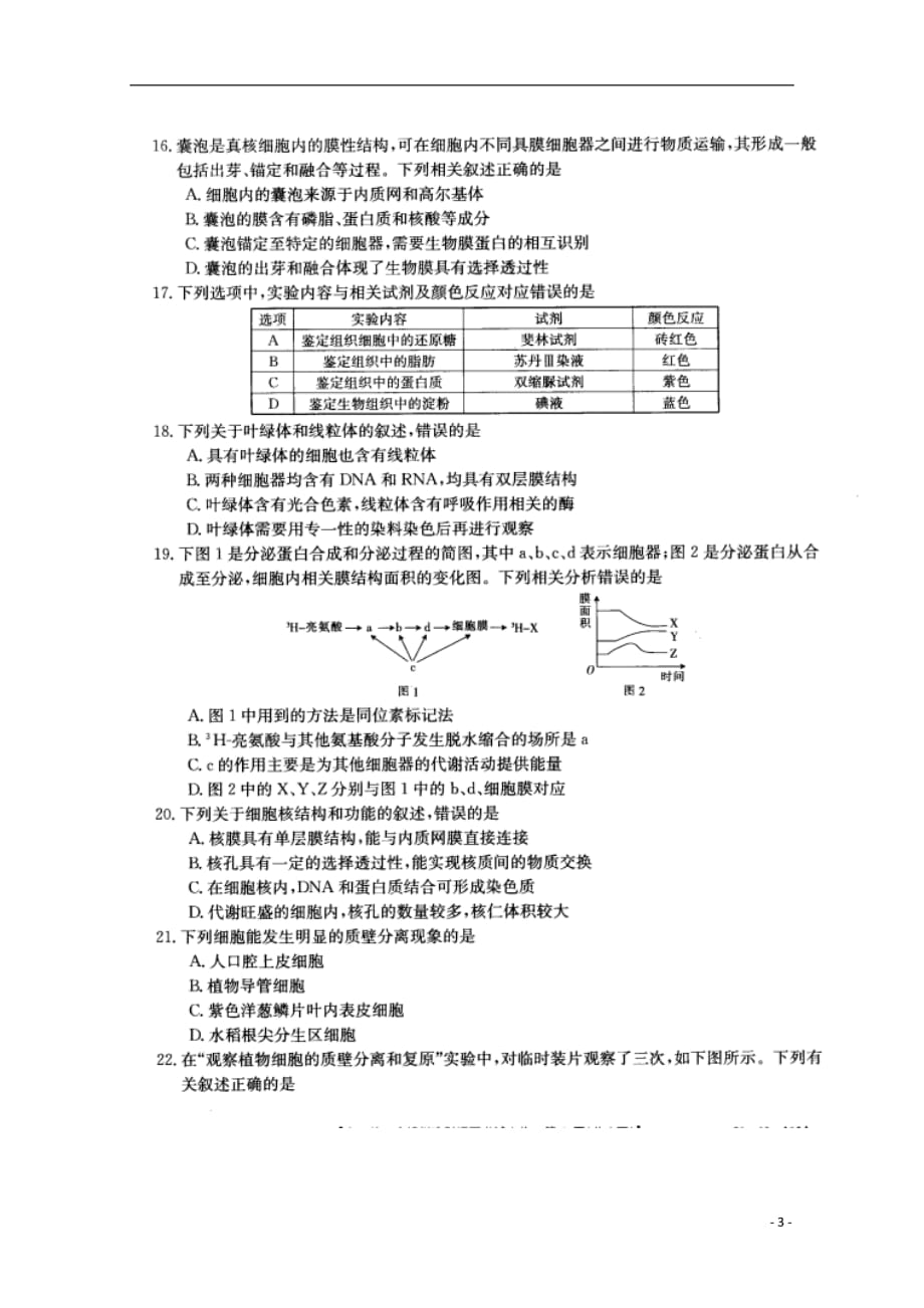 河北省临西县实验中学2019-2020学年高一生物上学期第二次调研考试试题（扫描版）_第3页