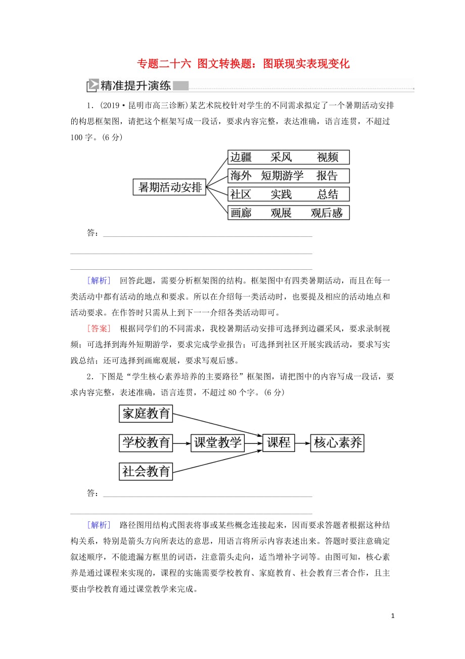 （新课标）2020版新高考语文大二轮复习 提升练26 专题二十六 图文转换题：图联现实表现变化_第1页