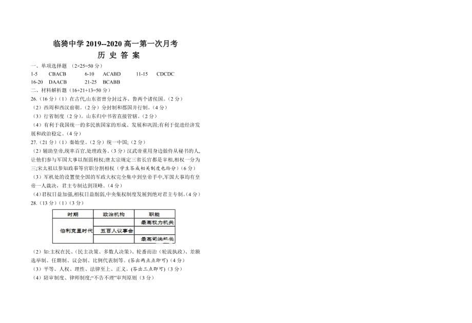 山西省运城市临猗中学2019_2020学年高一历史上学期第一次月考试题_第5页