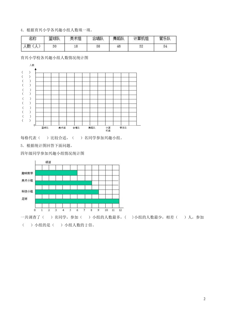 四年级数学上册三统计17《条形统计图（一）》基础习题（无答案）浙教版_第2页