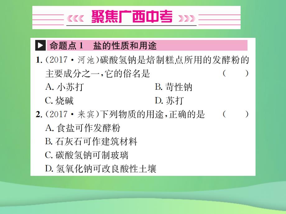 2019年中考化学总复习 教材考点梳理 第11单元 盐 化肥课件真题考点复习解析_第2页