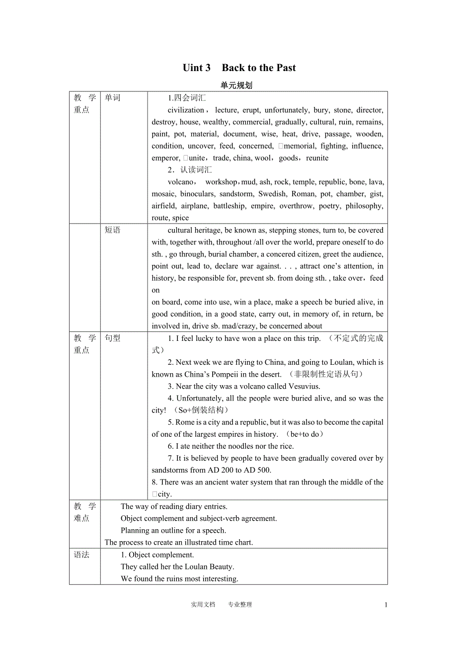 示范教案(Uint 3　Back to the Past period 1)_第1页