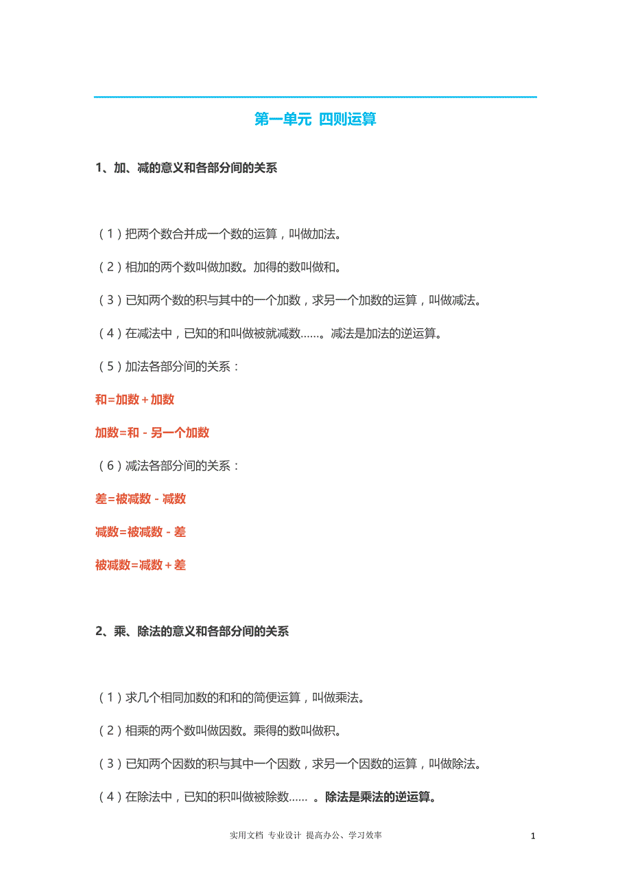 人教版小学四年级数学下册知识点精编-_第1页