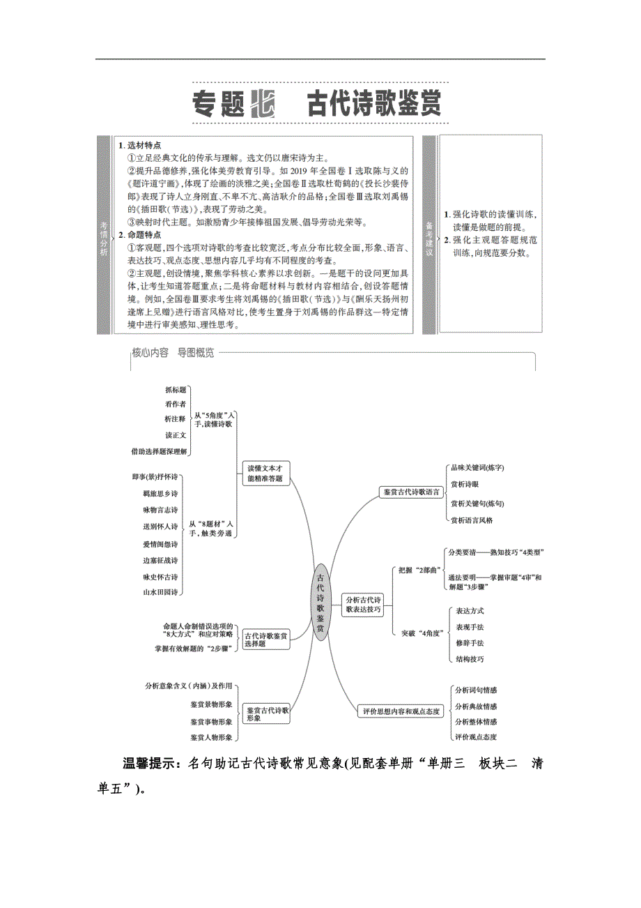 新高考语文（人教版）一轮复习教师用书：第2部分 专题 7 必备知识 1 聚焦文本读懂诗歌_第1页