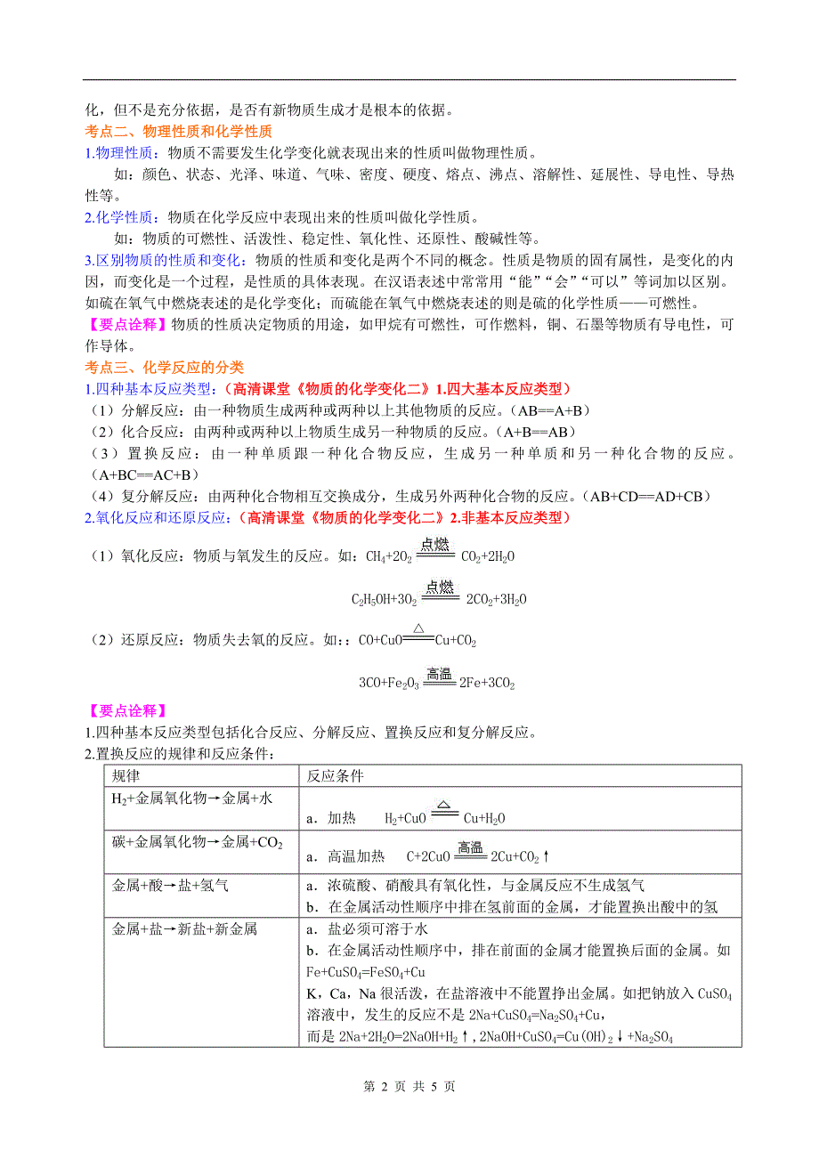 中考总复习：物质的化学变化及反应类型归纳（基础） 知识讲解.doc_第2页