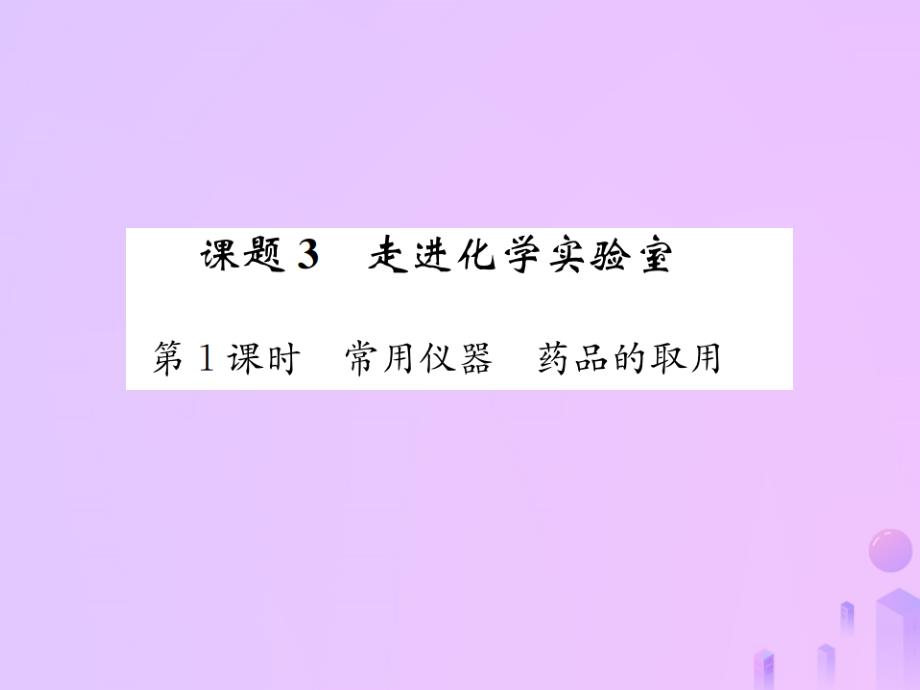 2019版初三化学上册 第一单元 走进化学世界 课题3 第1课时 常用仪器 药品的取用习题课件 新人教版教学资料_第1页