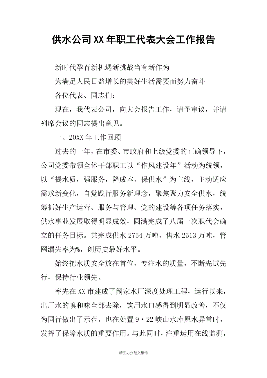 供水公司XX年职工代表大会工作报告_第1页