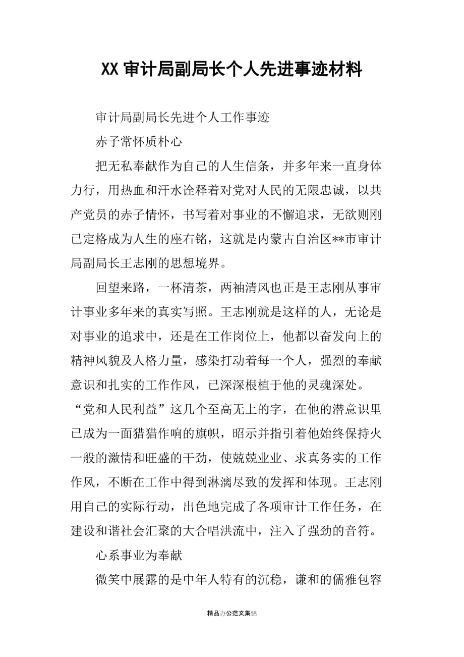 XX审计局副局长个人先进事迹材料_第1页