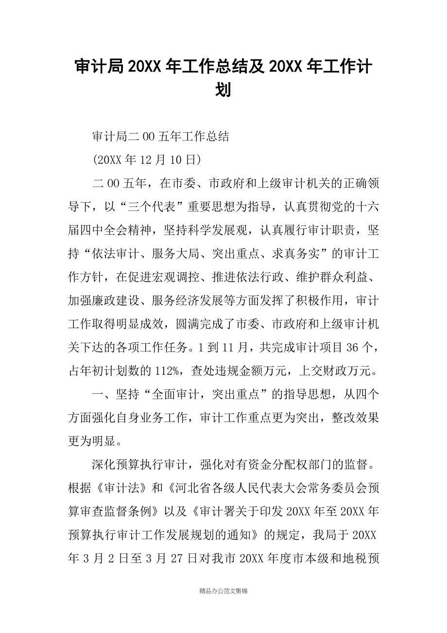 审计局20XX年工作总结及20XX年工作计划_2_第1页