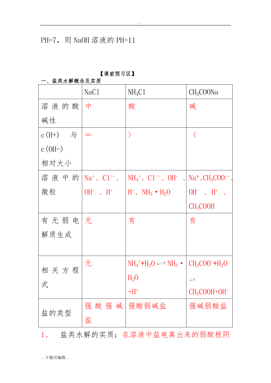 盐类的水解复习学案(高中三年级一轮复习)_第3页