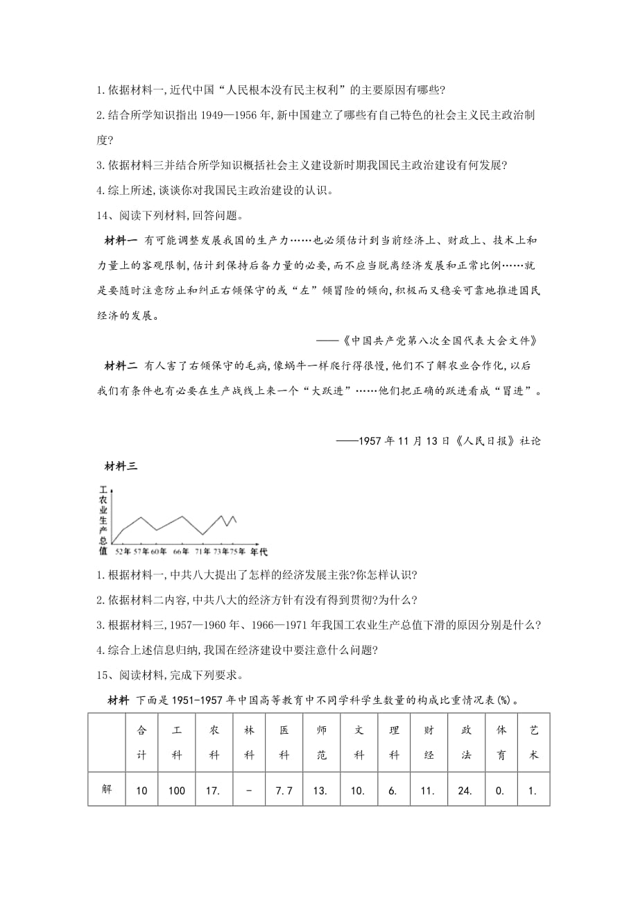 2020届高考历史二轮复习专题整合练习8 中国现代史—新中国成立初期_第4页