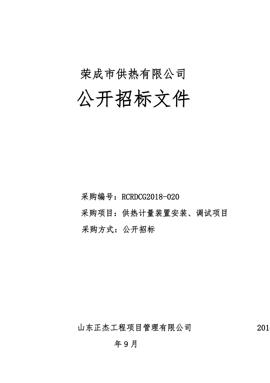 供热计量装置安装、调试项目招标文件_第1页