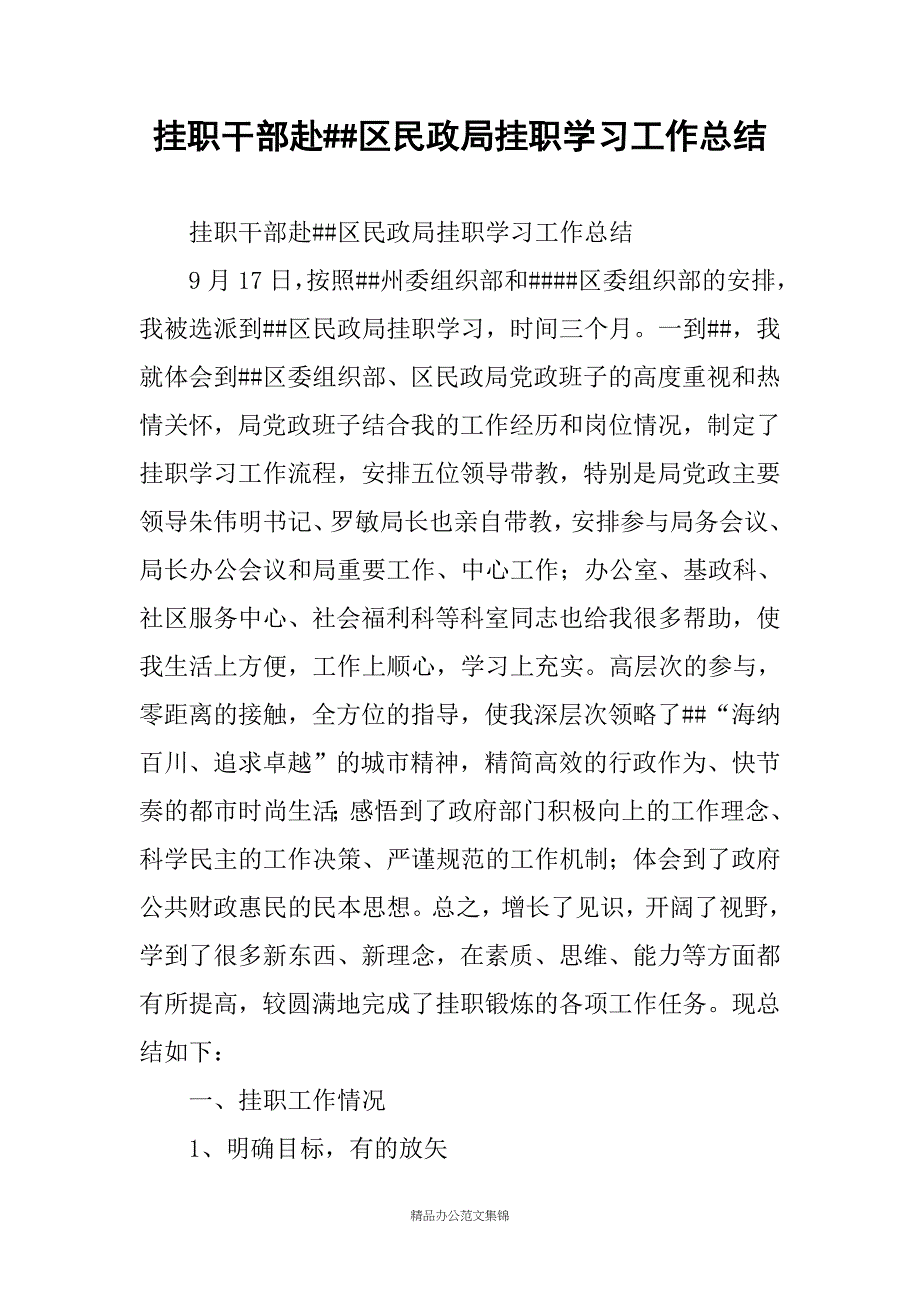 挂职干部赴##区民政局挂职学习工作总结_第1页