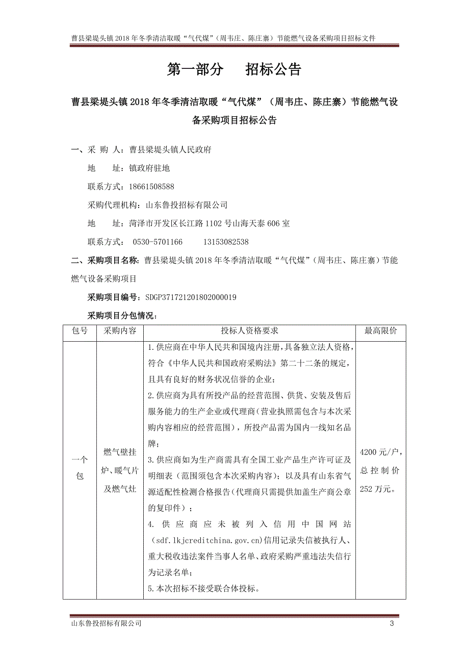 冬季清洁取暖“气代煤”（周韦庄、陈庄寨）节能燃气设备采购项目招标文件_第3页