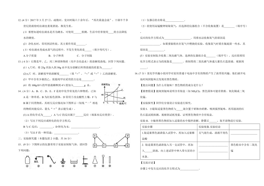 2017年甘肃省酒泉市中考化学试卷及答案_第2页