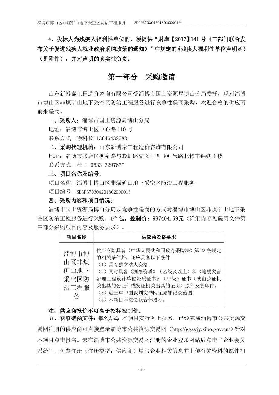 博山区非煤矿山地下采空区防治工程服务采购项目招标文件_第5页