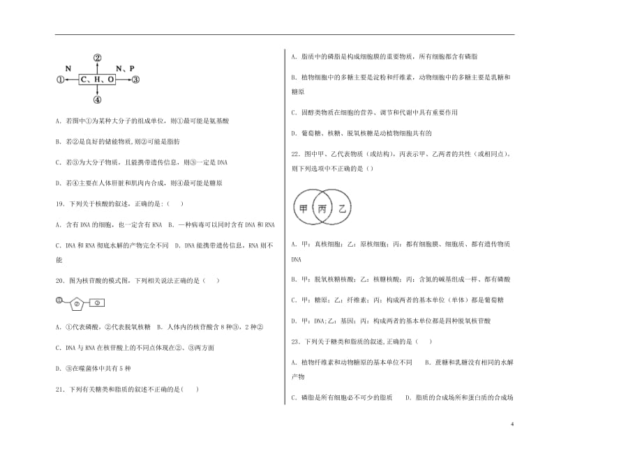 山西省祁县第二中学2018_2019学年高二生物下学期期末试题_第4页